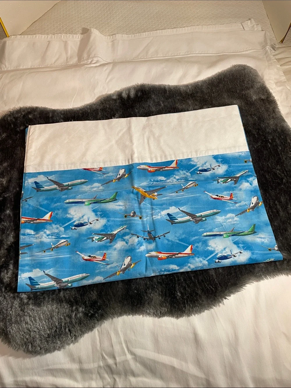 Kids Blue Airplane Print Pillowcase - Unbranded